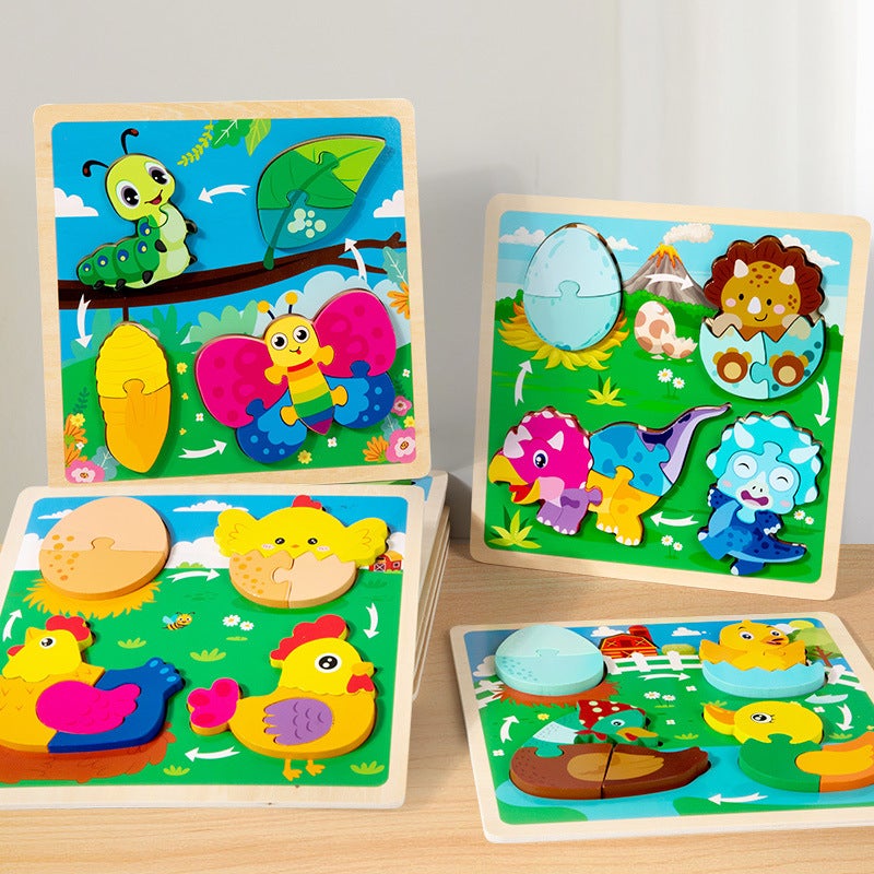 Montessori Early Education Three-Dimensional Puzzle Parent-Child Interactive Growth Cycle Puzzle Kindergarten Children'S Building Blocks Wooden Toys - Image 2